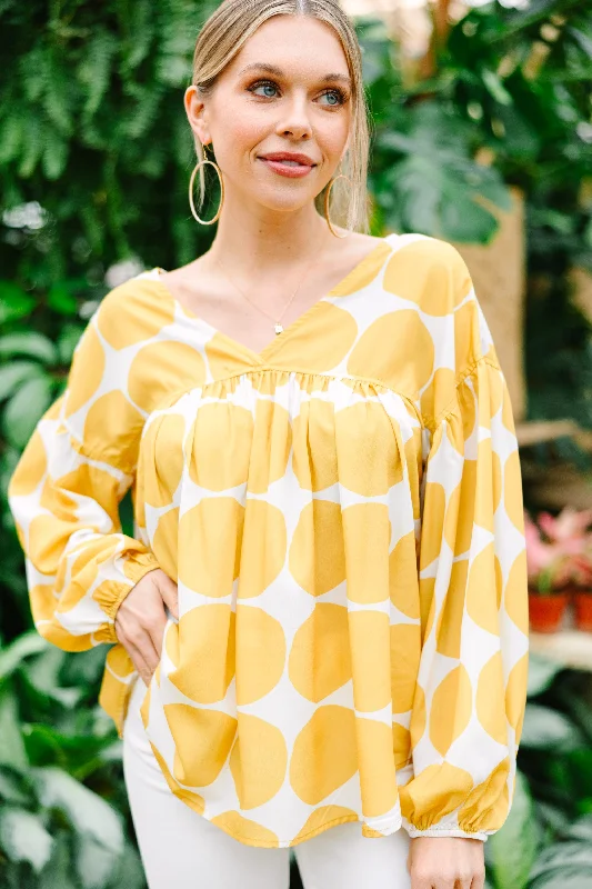 On My Mind Mustard Yellow Abstract Blouse Preppy Women's College