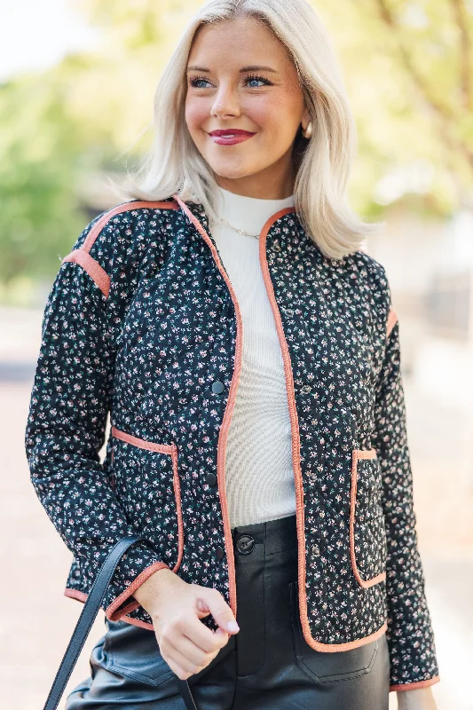 Feeling Like Love Black Ditsy Floral Jacket Refined Women's Hand - crafted