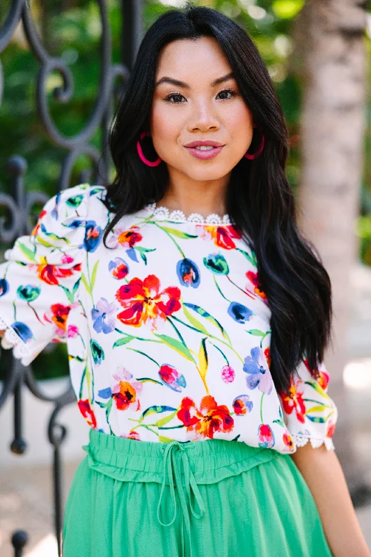 Been Through It All Ivory White Floral Blouse Refined Women's Classic 