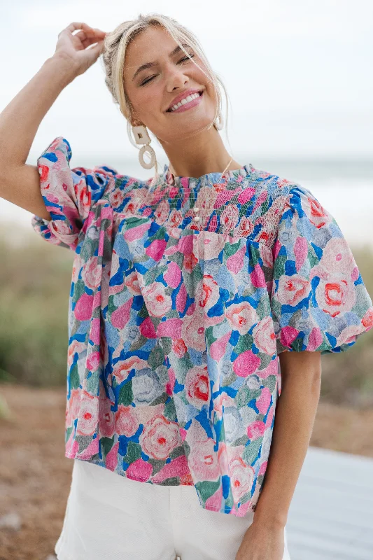 Talk To Me Blue Multi Floral Blouse Artistic Women's Avant - 