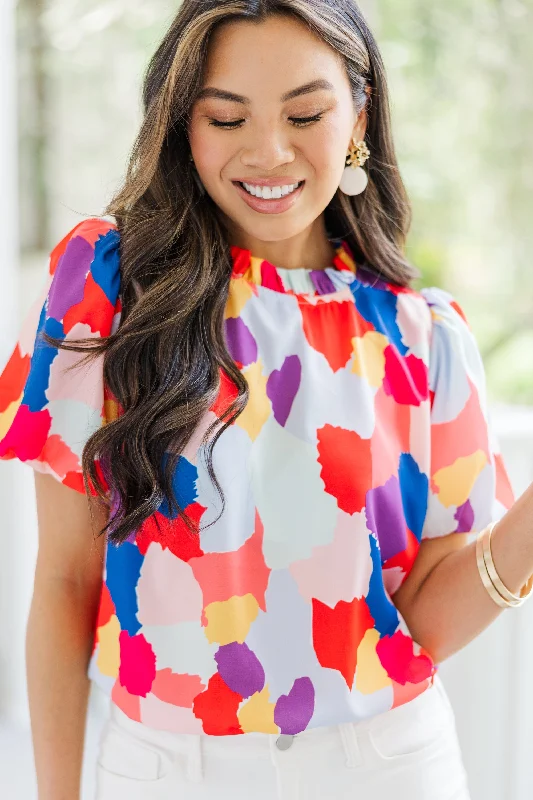 Bright Future Fuchsia Pink Abstract Blouse Sleek Women's 