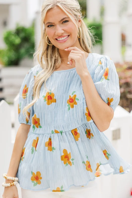 Floral Dreams Light Blue Textured Blouse Confident Women's Power