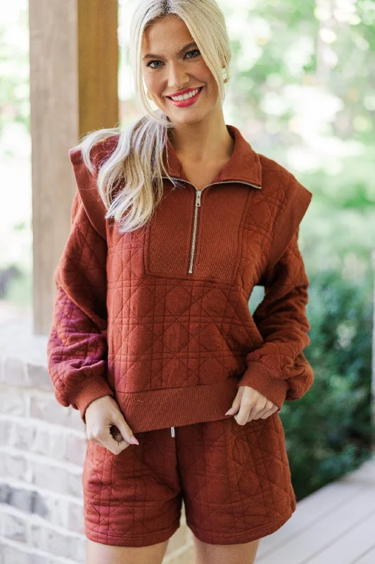 On Your Level Brick Red Quilted Set Casual Women's Loose - fitting