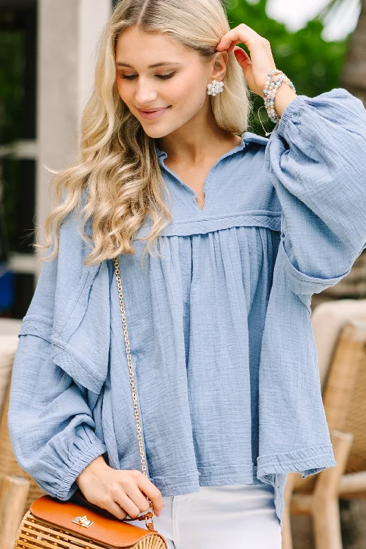 Love Life Denim Blue Babydoll Top Hip Women's Retro