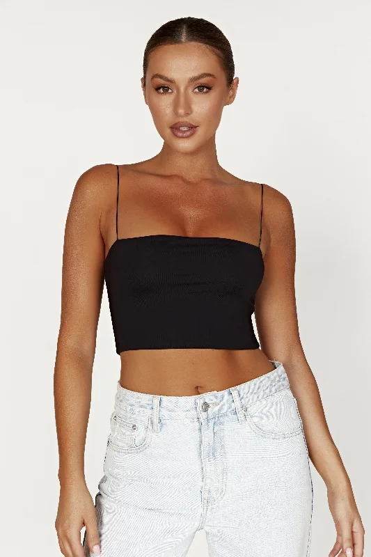 Yvonne Cami Crop Top - Black Sporty Women's Tennis