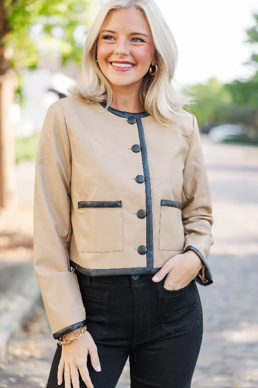 It's All For You Tan Faux Leather Jacket Feminine Women's Soft 