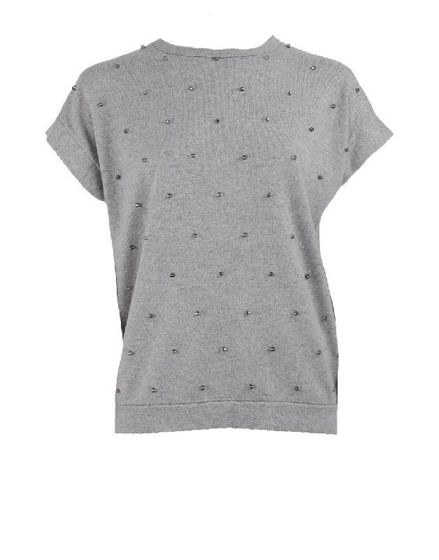 Short Sleeve Glass Bead Rock Pullover Modern Women's 