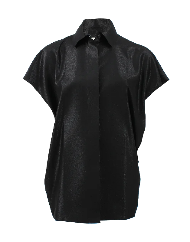 Flutter Sleeve Button Up Blouse Monochromatic Office Style