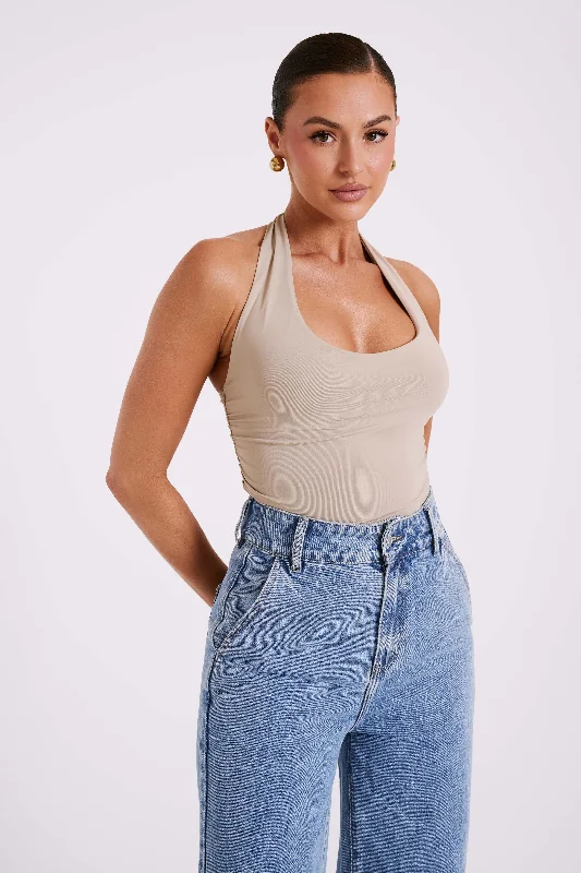 Marie Recycled Nylon Halter Top - Taupe Street