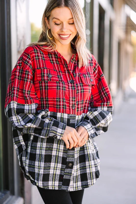 Do It All Red Black Plaid Button Down Top Modern Women's 
