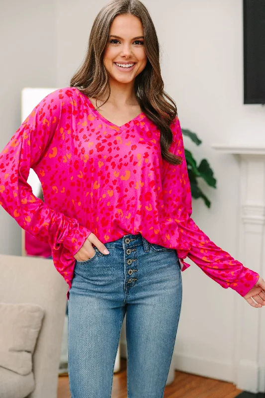 So Involved Pink Leopard Top Youthful Women's Pop
