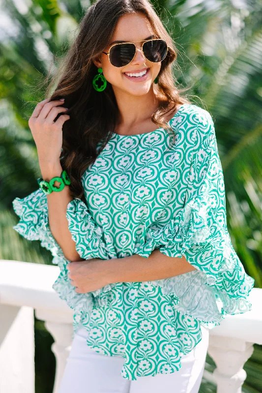 Take A Look Green Ditsy Floral Top Sporty Women's Athleisure 