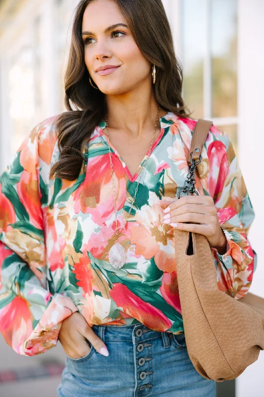 On Your Way Sage Green Floral L/S Blouse Hip Women's Retro