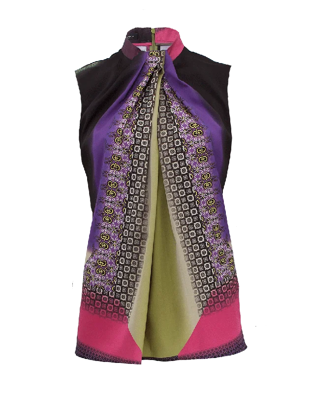 Sleeveless Wrap Neck Print Top Contemporary 