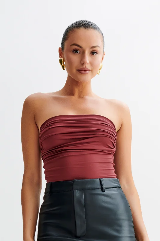 Romina Recycled Nylon Ruched Bodysuit - Wine Traditional Women's Wool