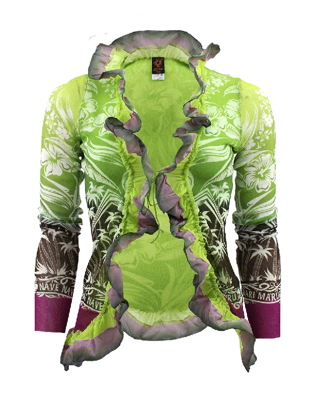 Long Sleeve Ruffle Trim Print Cardigan Scandinavian
