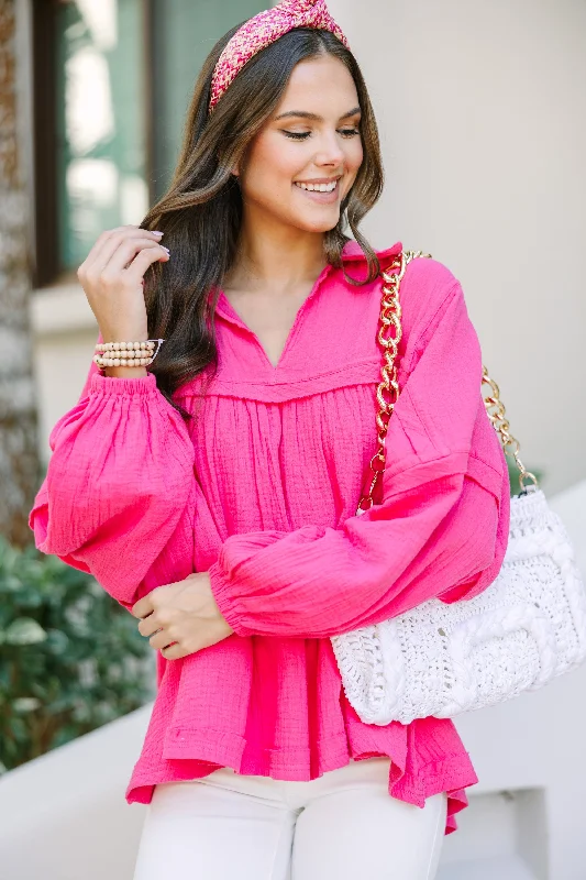 Love Life Fuchsia Pink Babydoll Top Sophisticated Women's 
