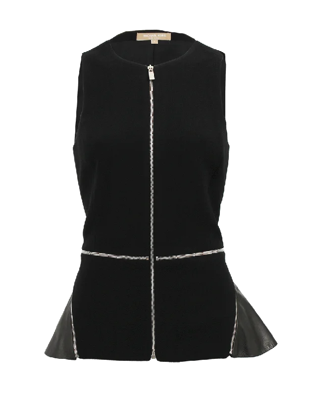 Peplum Zip Top with Leather Laid - back Women's Vibe