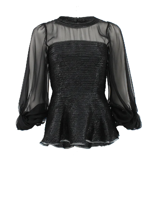 Quarter Sleeve Jewel Neck Blouse Feminine Women's Style 