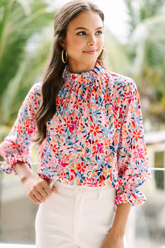 Tried and True White Floral Blouse Stylish Women's Neon