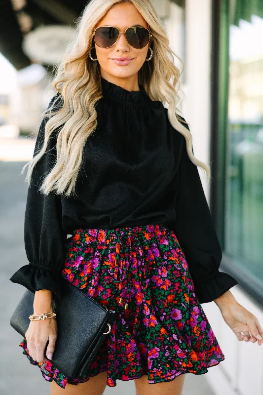 Tried And True Black Ruffled Blouse Compression