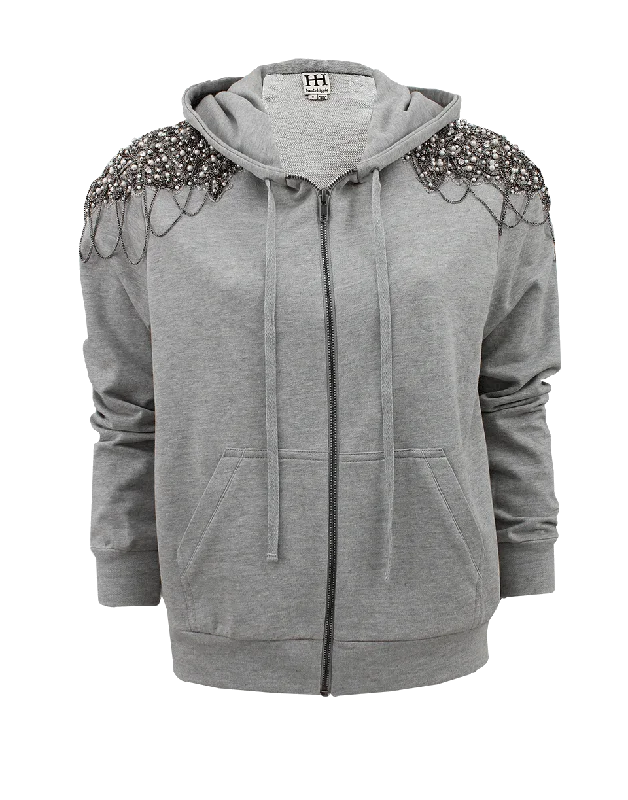 Long Sleeve Zip Up Embellished Hoodie Hip Women's Retro