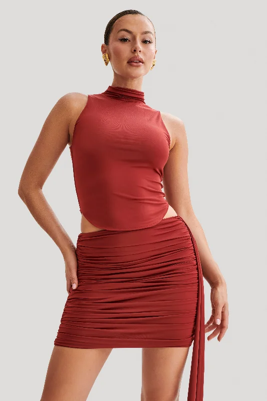 Wren Slinky Turtle Neck Top - Cherry Red Luxurious Women's High -  end