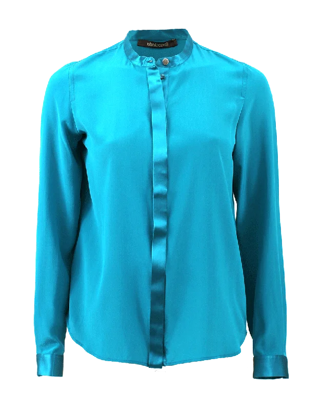 Button Down Silk Blouse Practical Women's Quick - dry