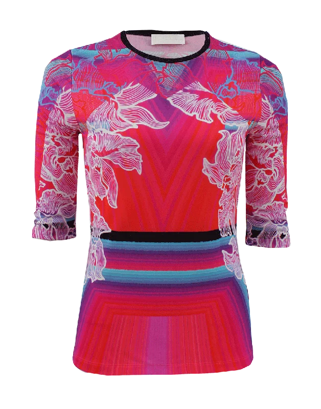 Three-Quarter Sleeve Jersey Print Top Casual Women's Japanese 