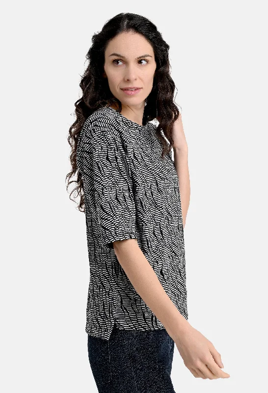 Shirt Jacquard Stripes Top Cozy Women's Sherpa - lined