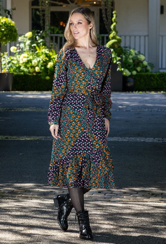 Faux Wrap Style Bloom Dress Sophisticated Women's 