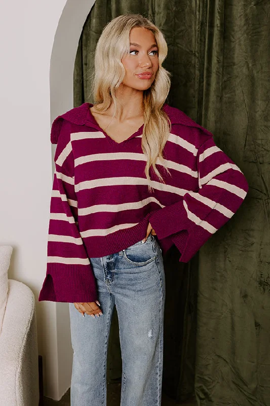 Fill Up Your Cup Stripe Sweater In Royal Plum Modern Women's 