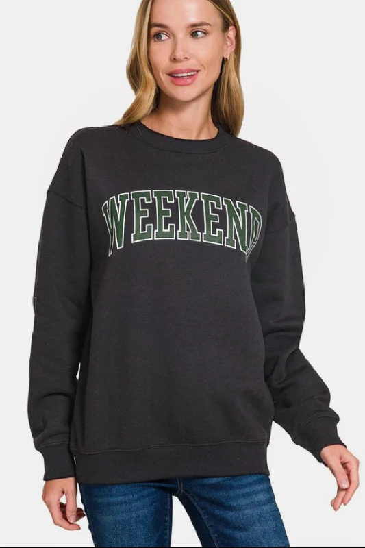 Zenana WEEKEND Round Neck Dropped Shoulder Sweatshirt Sporty Women's Tennis