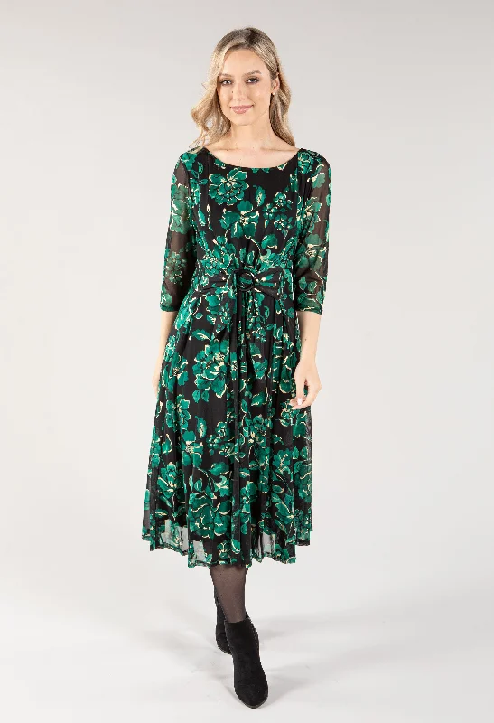 O Ring Detail Floral Midi Dress Earthy Women's Hemp - based
