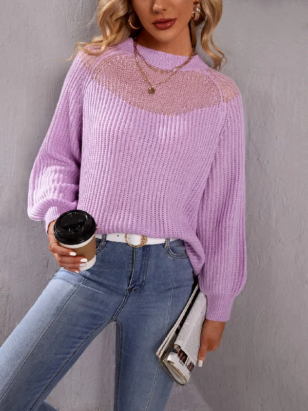 Casual Plain Sheer Long Sleeve Stand Collar Regular Women Sweater Cool Women's Skate