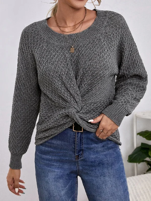 Casual Plain Twist Long Sleeve Scoop Neck Regular Women Sweater Athletic Women's High - 