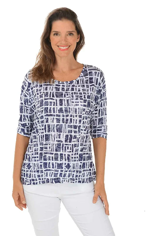 Uneven Boxes Button-Back Crinkle Top Laid - back Women's Style