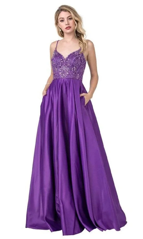 Aspeed Design - L2454 Beaded Satin A-Line Dress Gym