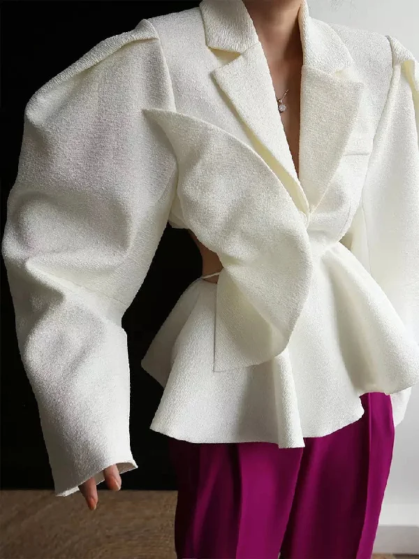Fashioella Irregular Hollow Out Coats For Women Patchwork Belted Blazers Street