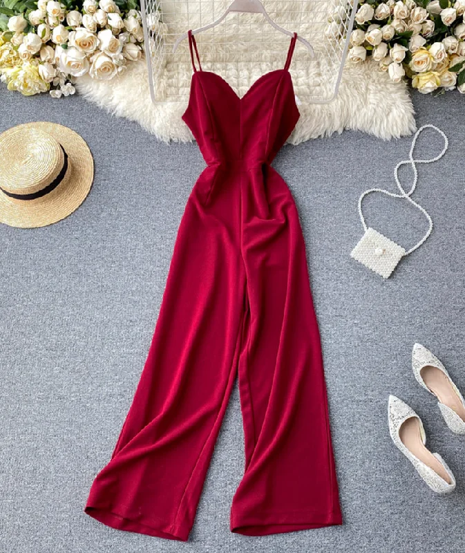 Simple sleeveless jumpsuit wide leg jumpsuit     S130 Hip Women's Retro
