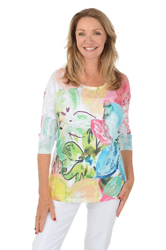 Petite Vivid Spring Curved Hem Knit Top Sustainable Organic