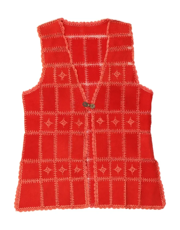 VINTAGE Womens Suede Gilet UK 16 Large Red Unique Women's Upcycled