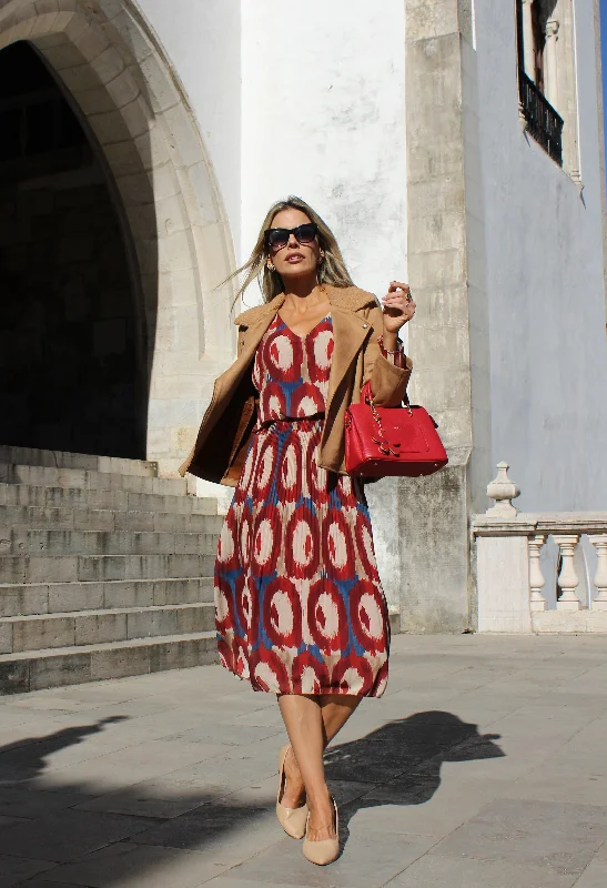 Abstract Print Long Sleeve Plisse Pop Over Dress Laid - back Women's Vibe