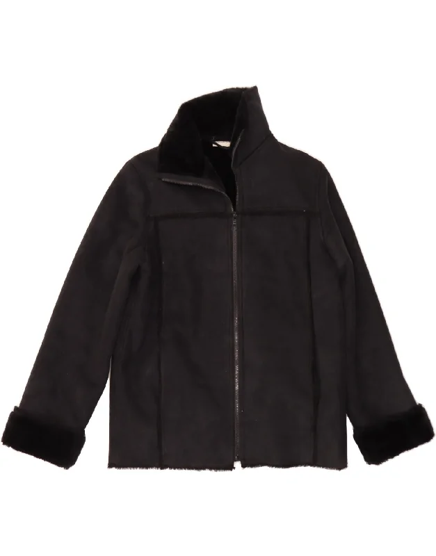 VINTAGE Womens Sherpa Jacket UK 16 Large Black Polyester Vintage Women's 1970S 