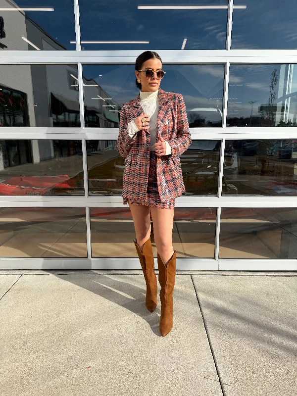 PLAID SEQUIN BLAZER Luxurious Women's High -  end