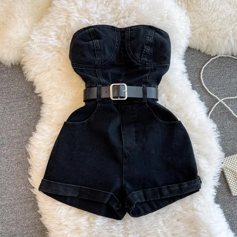 Fashionable tube top denim jumpsuit for women fashion jumpsuit trendy    S4190 Vacation