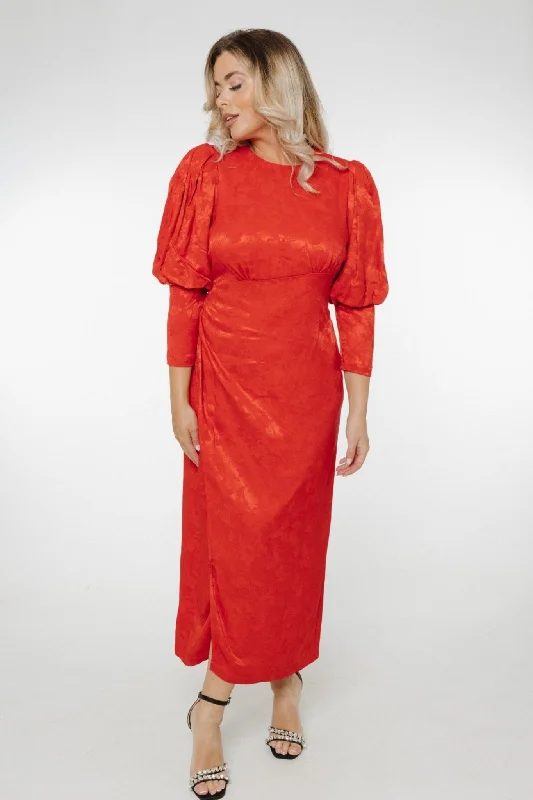 Eva Puff Sleeve Dress In Red Sharp Women's Italian