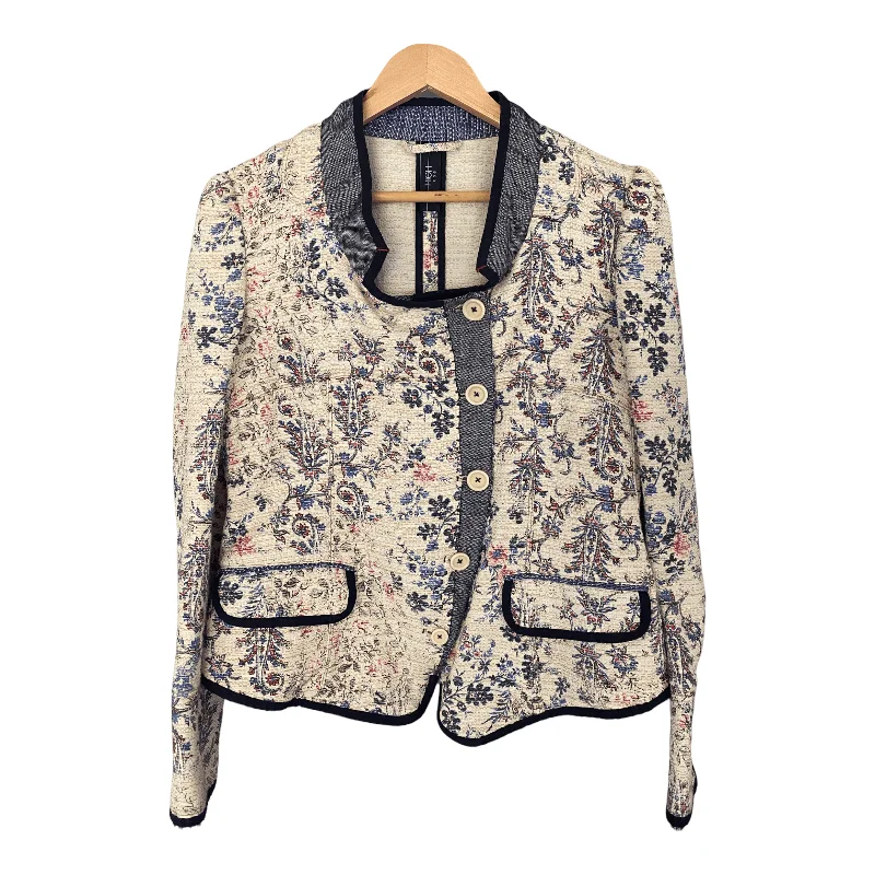 High Use Round Neck Cotton Mix Jacket Floral Print on Cream Ground UK Size 12 Monochromatic All - in - one