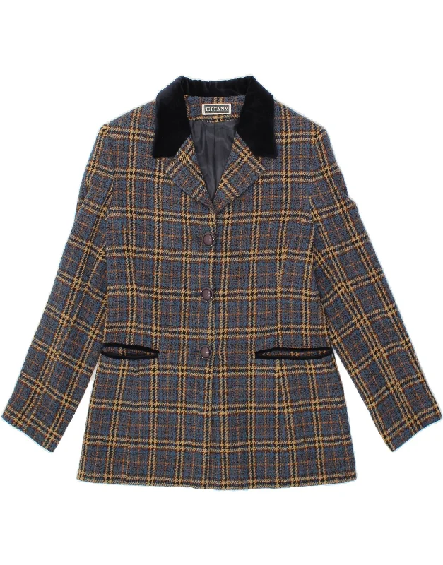 TIFFANY Womens Longline 3 Button Blazer Jacket IT 44 Medium Blue Check Contemporary 