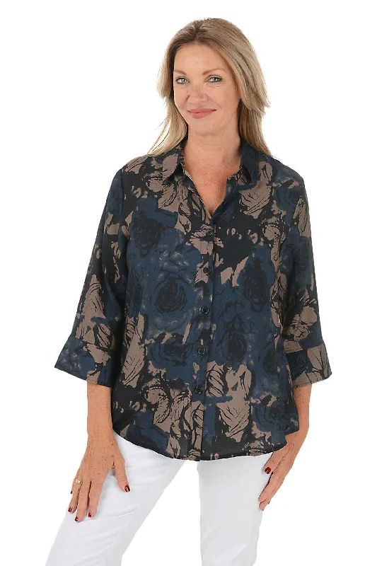 Roses Button-Back Shirt Sporty Women's Athleisure 